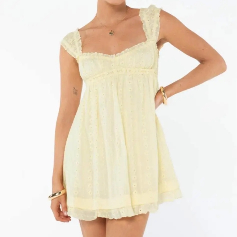 Princess Polly Yellow Eyelet Lace Carlita Mini Dress Womens 4